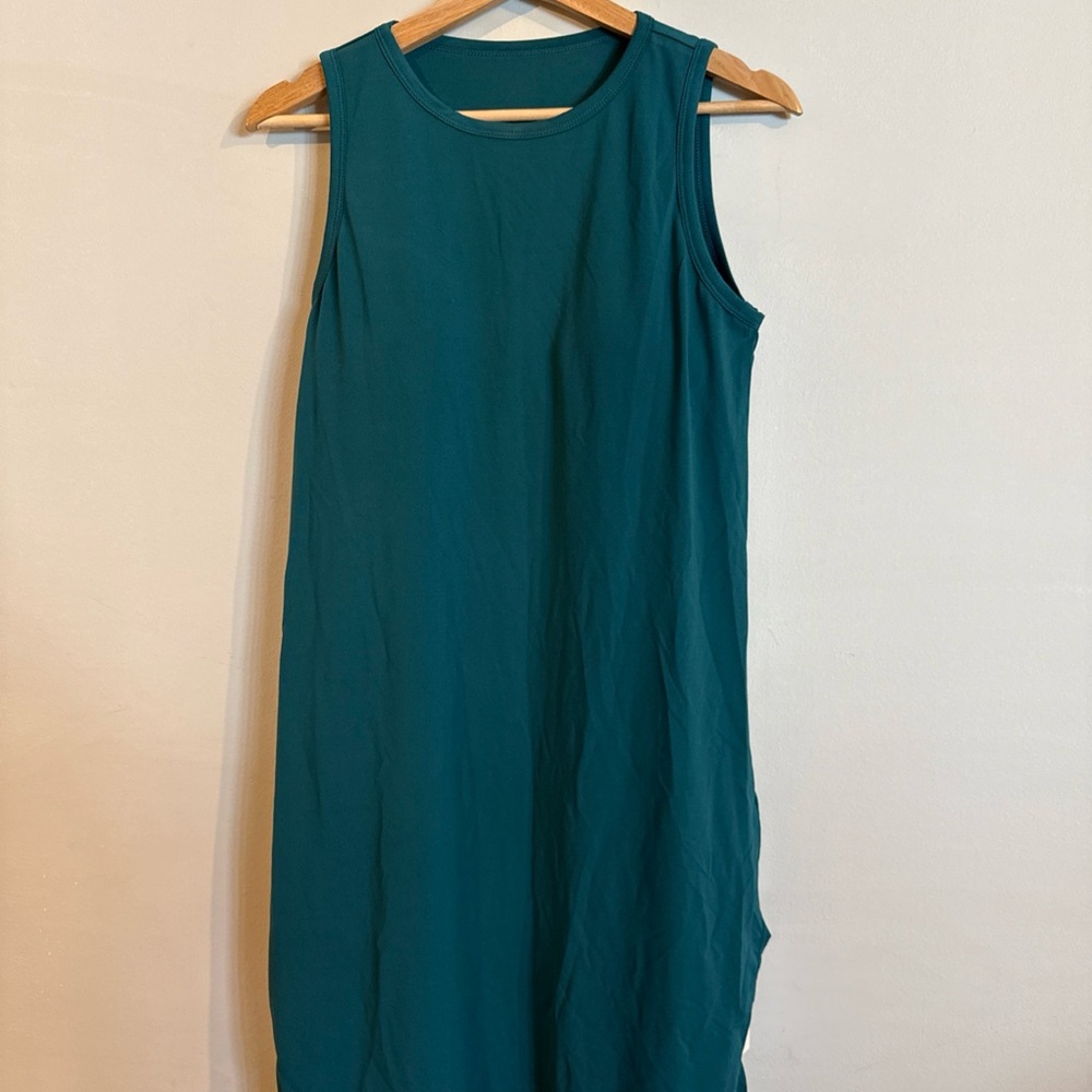 Halara Turquoise Green Round Neck Split Hem Cool Touch Dress Small NWT